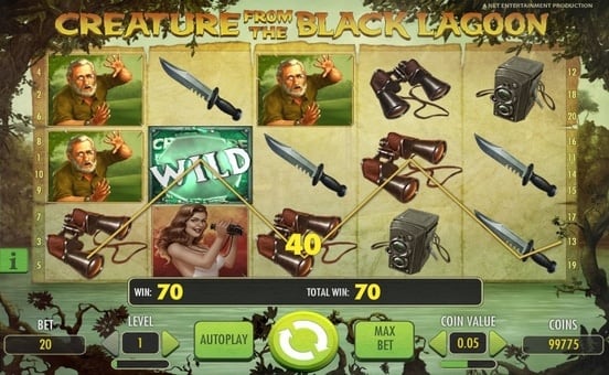 Призовая комбинация с Wild в игровом автомате Creature from the Black Lagoon